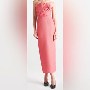 LELA ROSE Textured Satin Draped Tulip Sheath